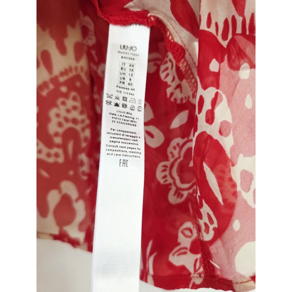 LIU JO Top IT44 US8 UK12 M Silk Blend Long Sleeves Red Blouse Boho Chic Romantic - Picture 5 of 9